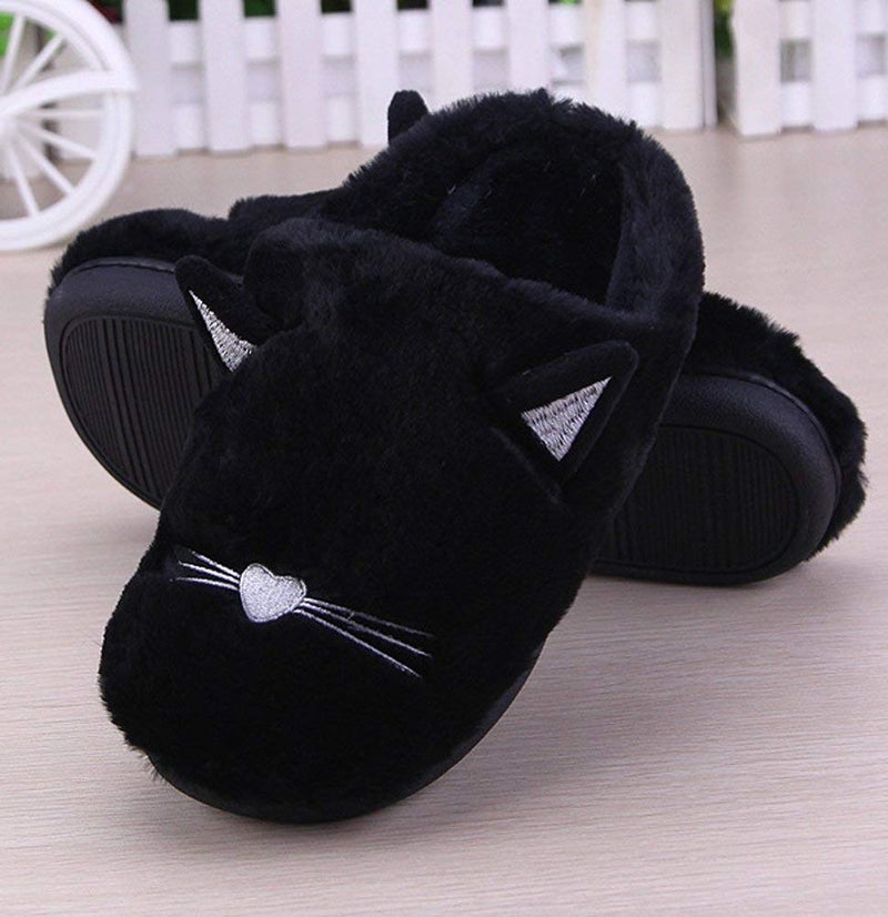 Anddyam Kids Family Cute Cat Household Anti-Slip Indoor Home Slippers for Girls and Boys (Black, 4) - Image 4